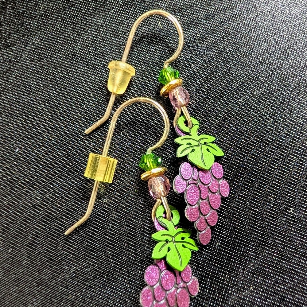 Grape Cluster Earrings with Green and Purple Accents